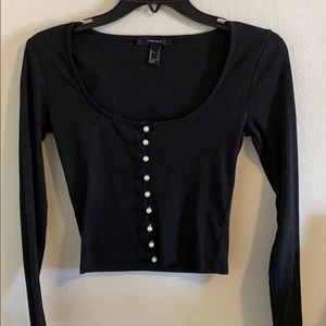 Black long sleeve pearl button top
